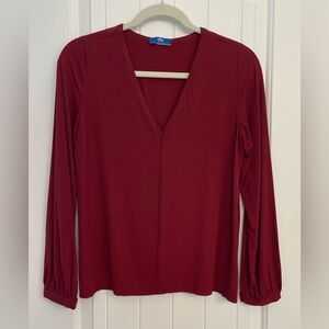 TBS deep red long sleeved v-neck blouse - size 6 US